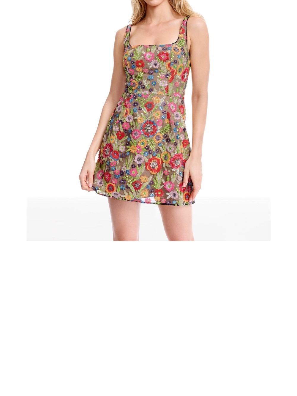 Dress the Population Multicolor Floral Square-Neck Mini Dress